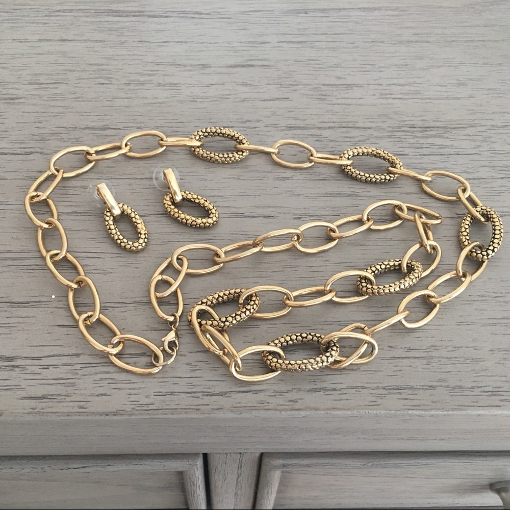 Goldtone snakeskin chain link necklace earrings set
